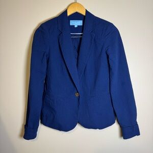 Draper James RSVP Textured  Blue Blazer w/gold color button SZ  XS